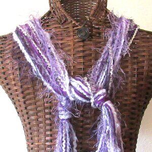 Purple Lavender String Scarf 73" Winter Multi Strands Yarn Wash Dry Handmade